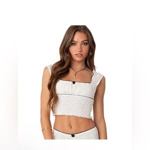 Edikted White Smocked Crop Top